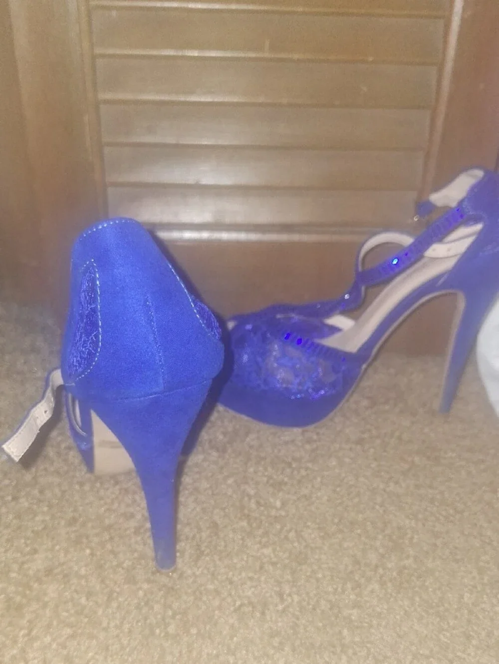 Dream Pairs Royal Blue Lace T-Strap Heels